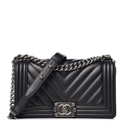 Chanel Calfskin Chevron Quilted Medium Boy Flap Black 1 of 11