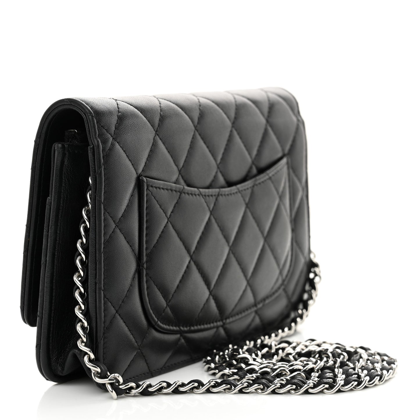 Lambskin Quilted Crystal CC Wallet On Chain WOC Black