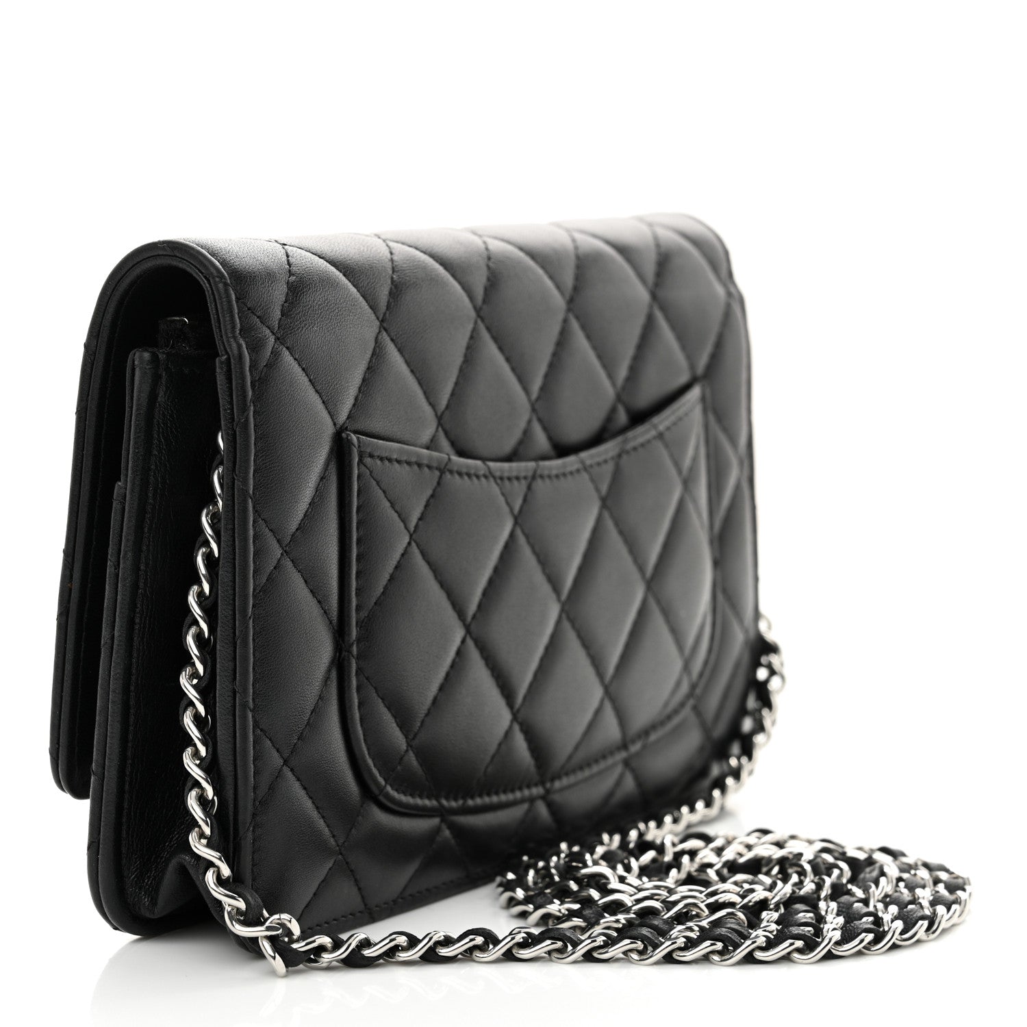 Chanel Lambskin Quilted Crystal CC Wallet On Chain WOC Black 3 of 12