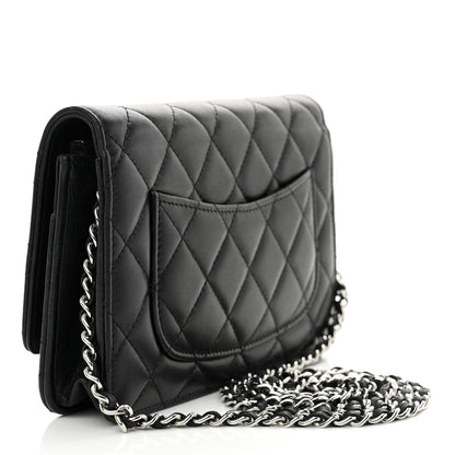 Chanel Lambskin Quilted Crystal CC Wallet On Chain WOC Black 3 of 12