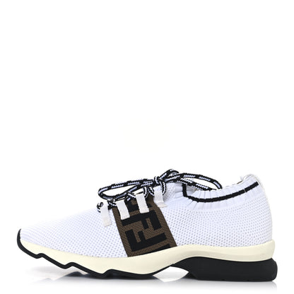 Fendi Stretch Knit Jacquard FF Lace-Up Sock Sneakers 39 Tobacco White Black 1 of 8