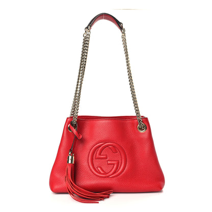 Gucci Pebbled Calfskin Small Soho Chain Shoulder Bag Tabasco Red 1 of 9