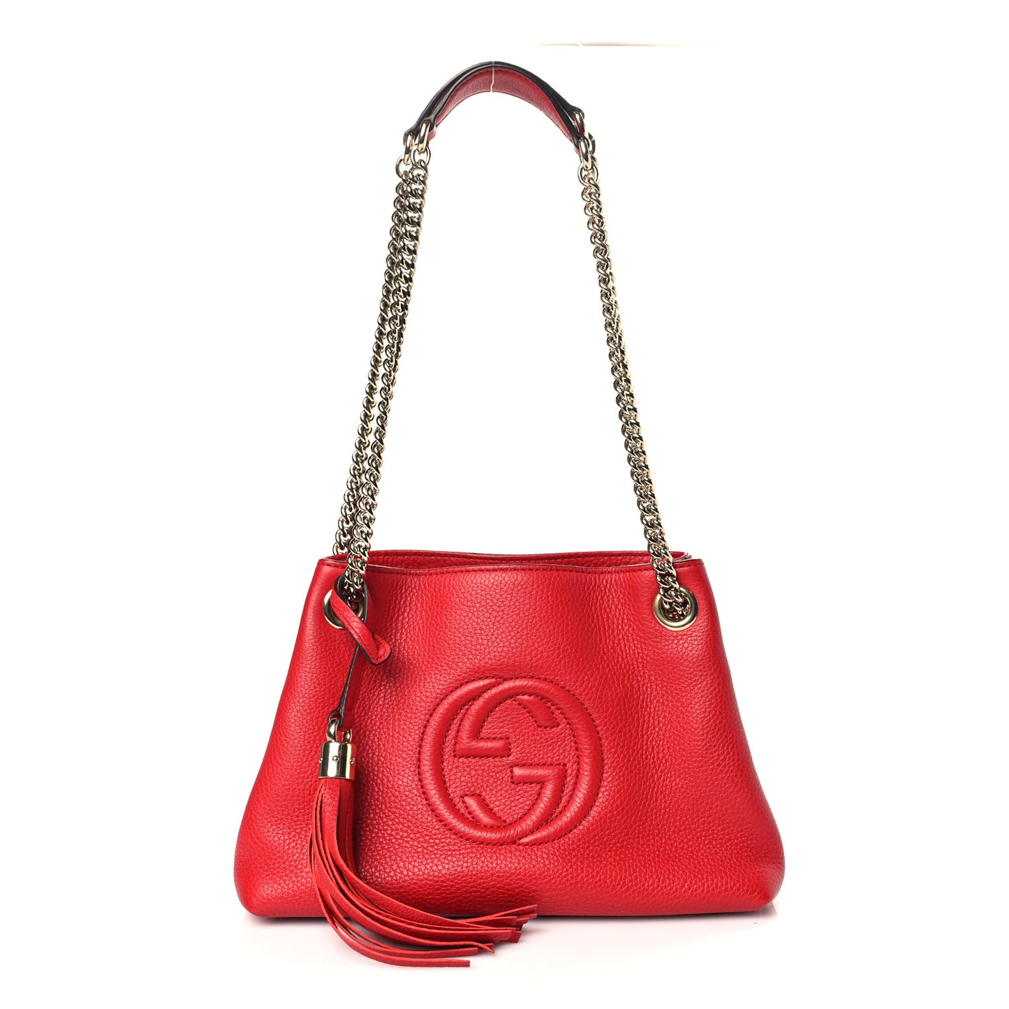 Pebbled Calfskin Small Soho Chain Shoulder Bag Tabasco Red