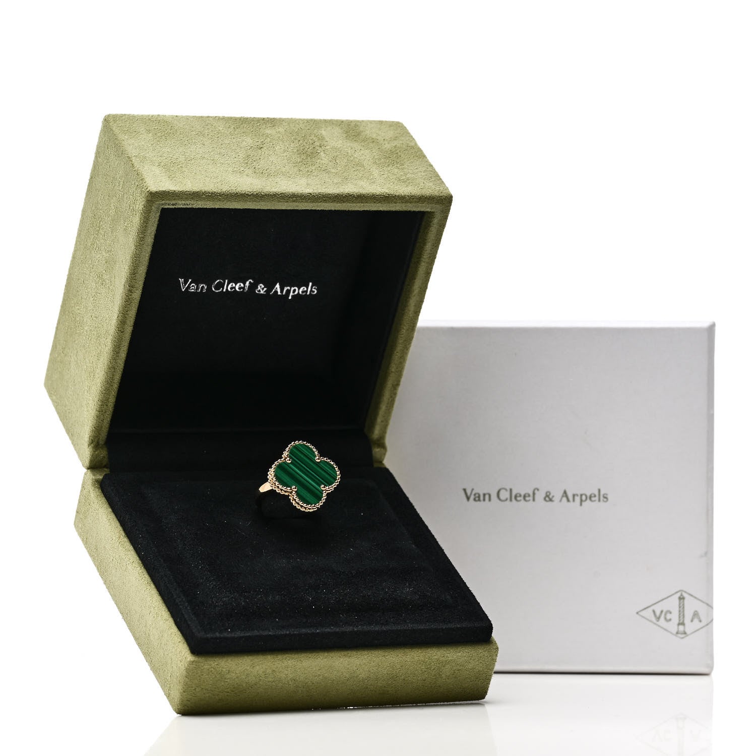 Van Cleef & Arpels 18K Yellow Gold Malachite Magic Alhambra Ring