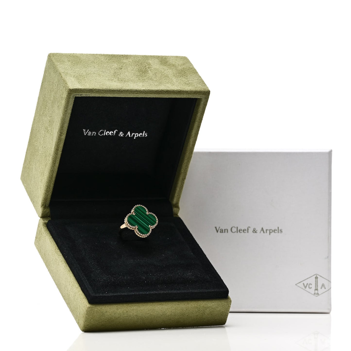 18K Yellow Gold Malachite Magic Alhambra Ring 50 5.25