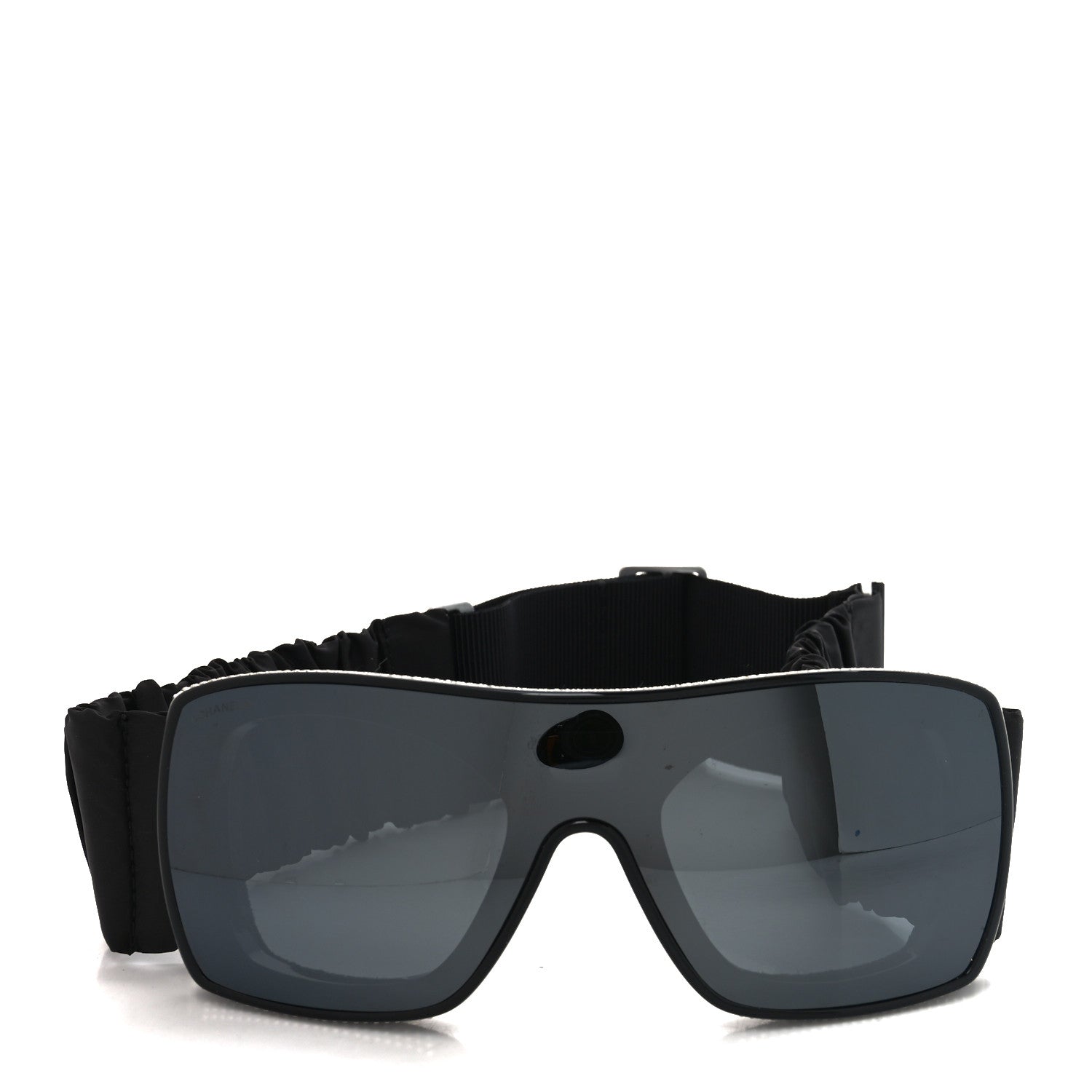 Chanel Crystal Acetate Technical Satin Shield Sunglasses Black 2 of 6