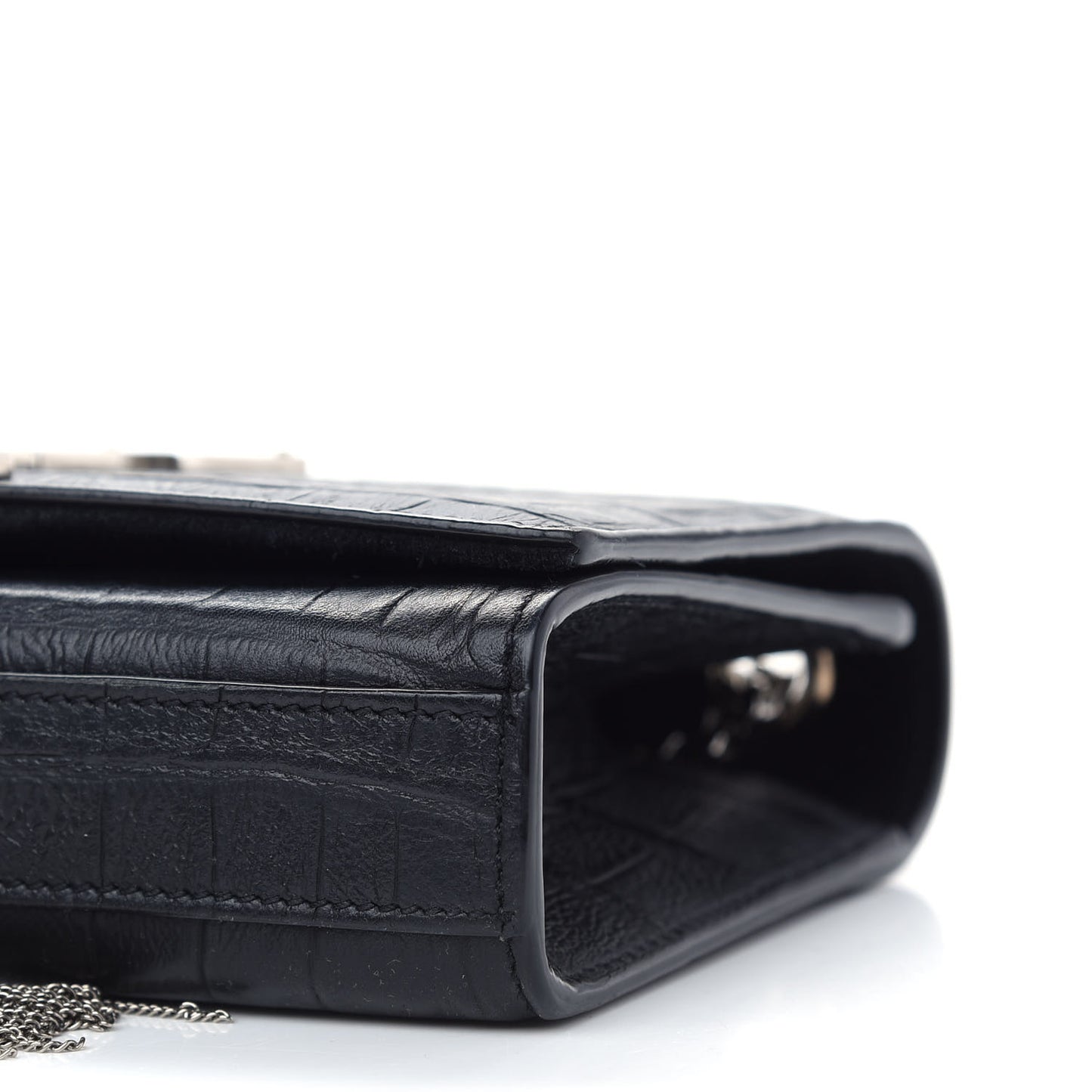 Calfskin Crocodile Embossed Small Classic Monogram Kate Tassel Satchel Black