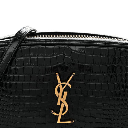 Saint Laurent Patent Calfskin Crocodile Embossed Monogram Lou Camera Bag Black 8 of 11