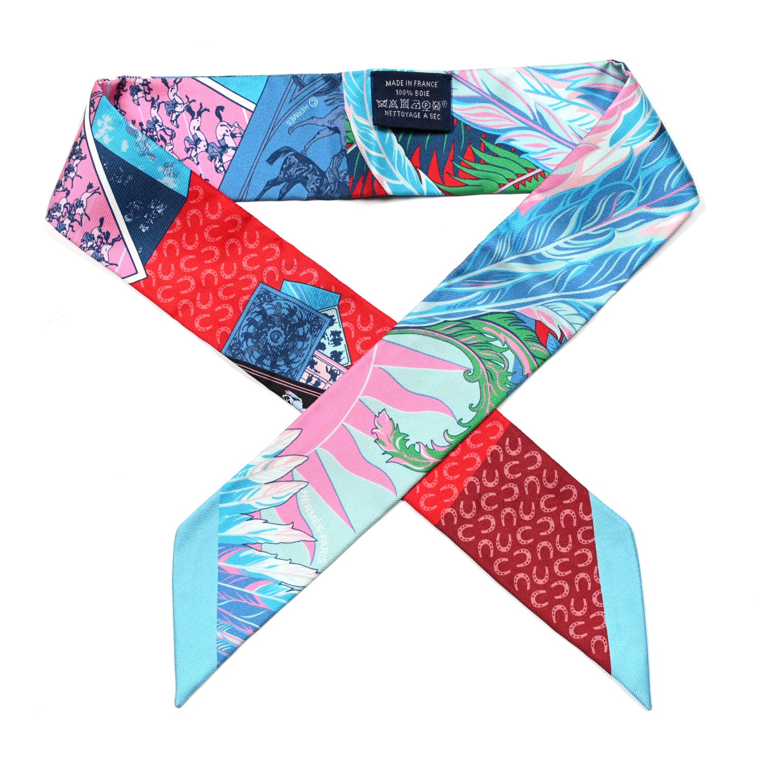 Hermes Silk Cheval Phoenix Twilly Bleu Rouge Rose 2 of 4