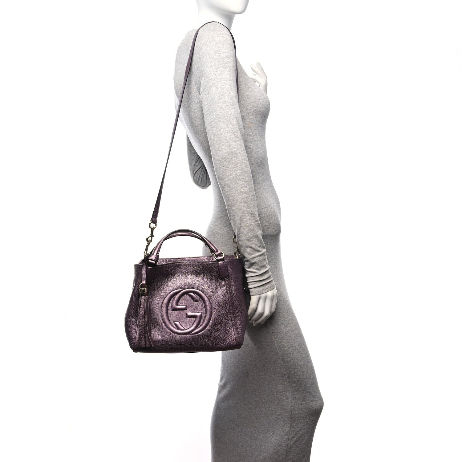 Gucci Metallic Pebbled Calfskin Small Soho Shoulder Bag Purple 3 of 10