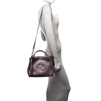 Gucci Metallic Pebbled Calfskin Small Soho Shoulder Bag Purple 3 of 10