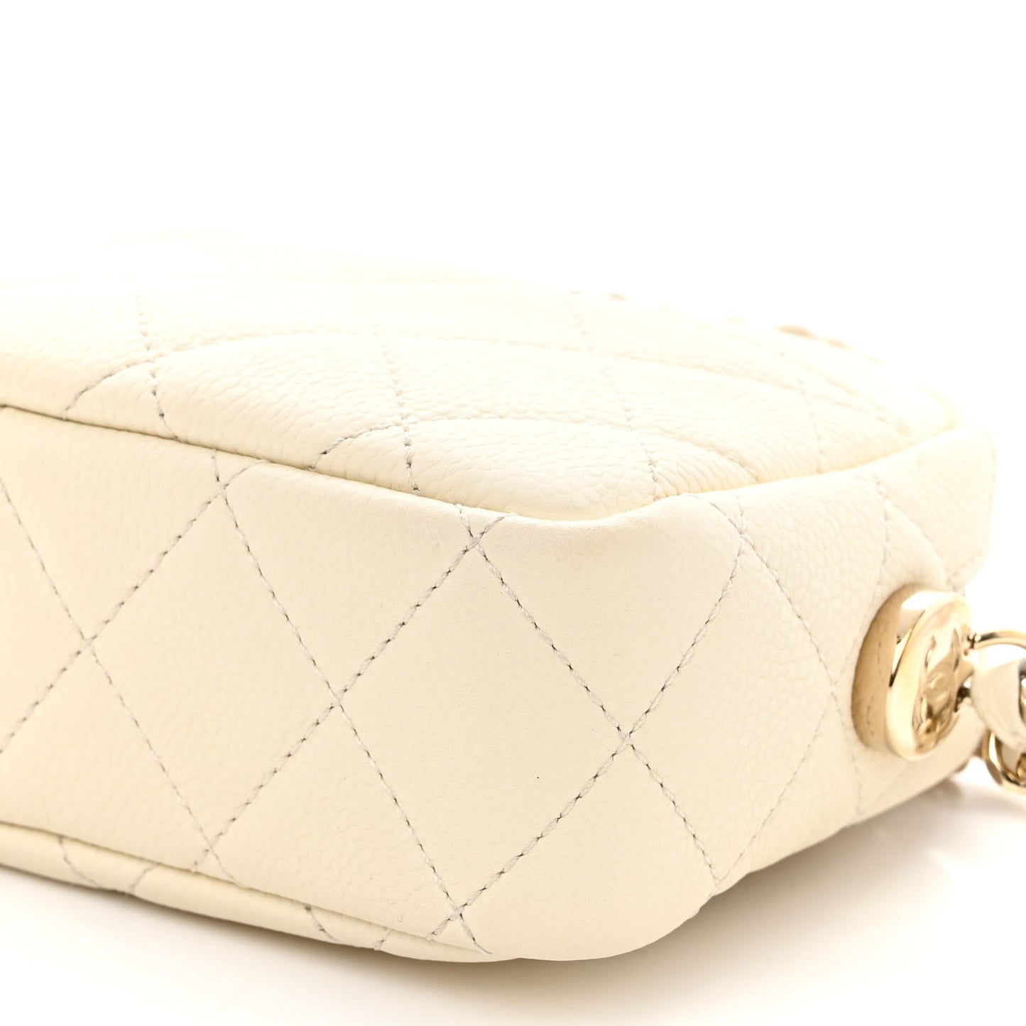 Caviar Quilted Mini Coco Tassel Camera Case White