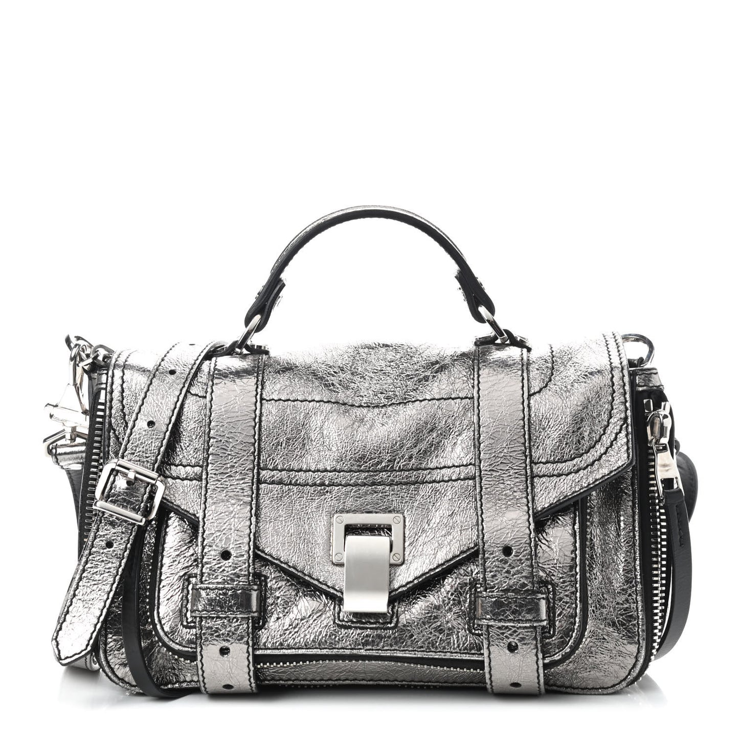 Metallic Lambskin PS1 Tiny Satchel Silver
