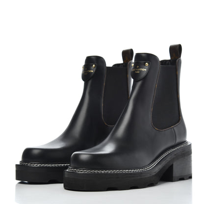Louis Vuitton Calfskin Monogram Beaubourg Ankle Boots 38 Black 3 of 9