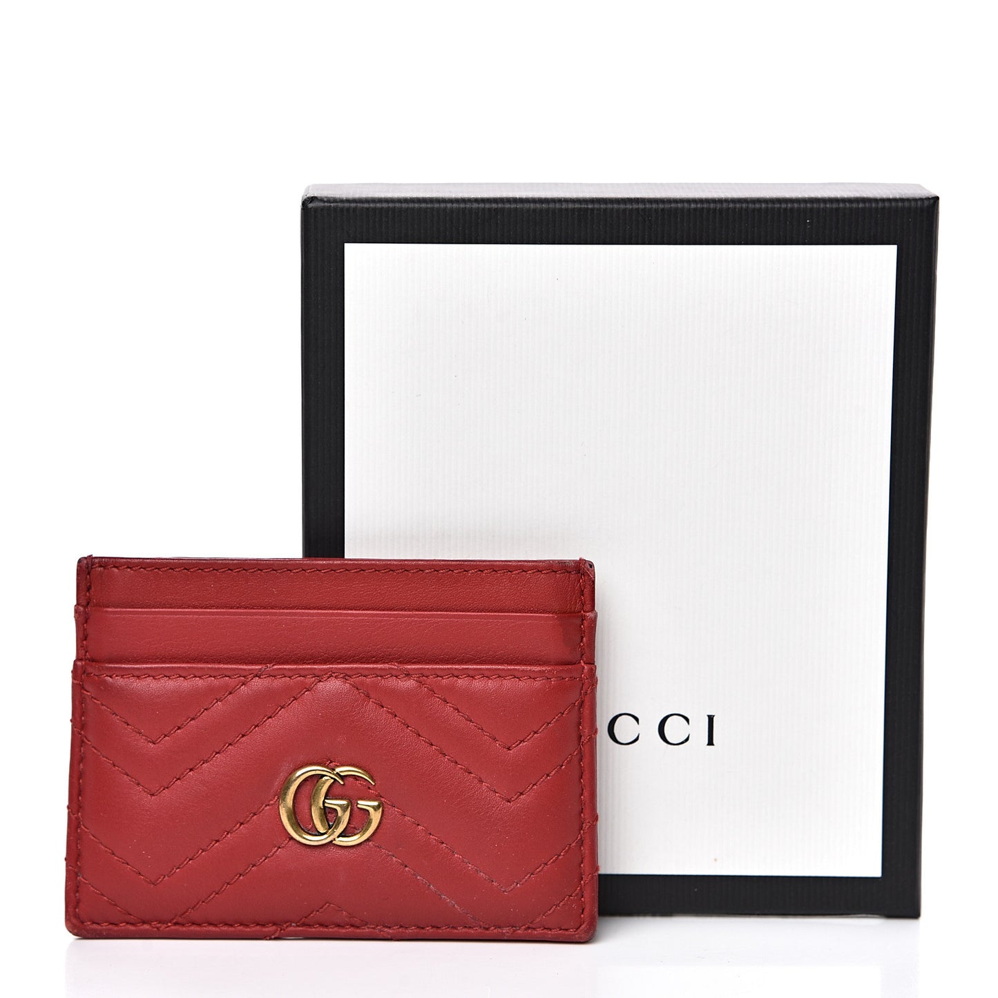 Calfskin Matelasse GG Marmont Card Holder Hibiscus Red