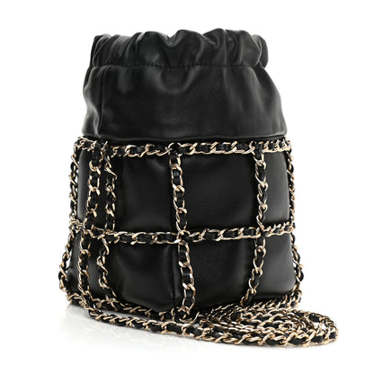 Chanel Lambskin Bucket Chain Drawstring Bag Black 3 of 9
