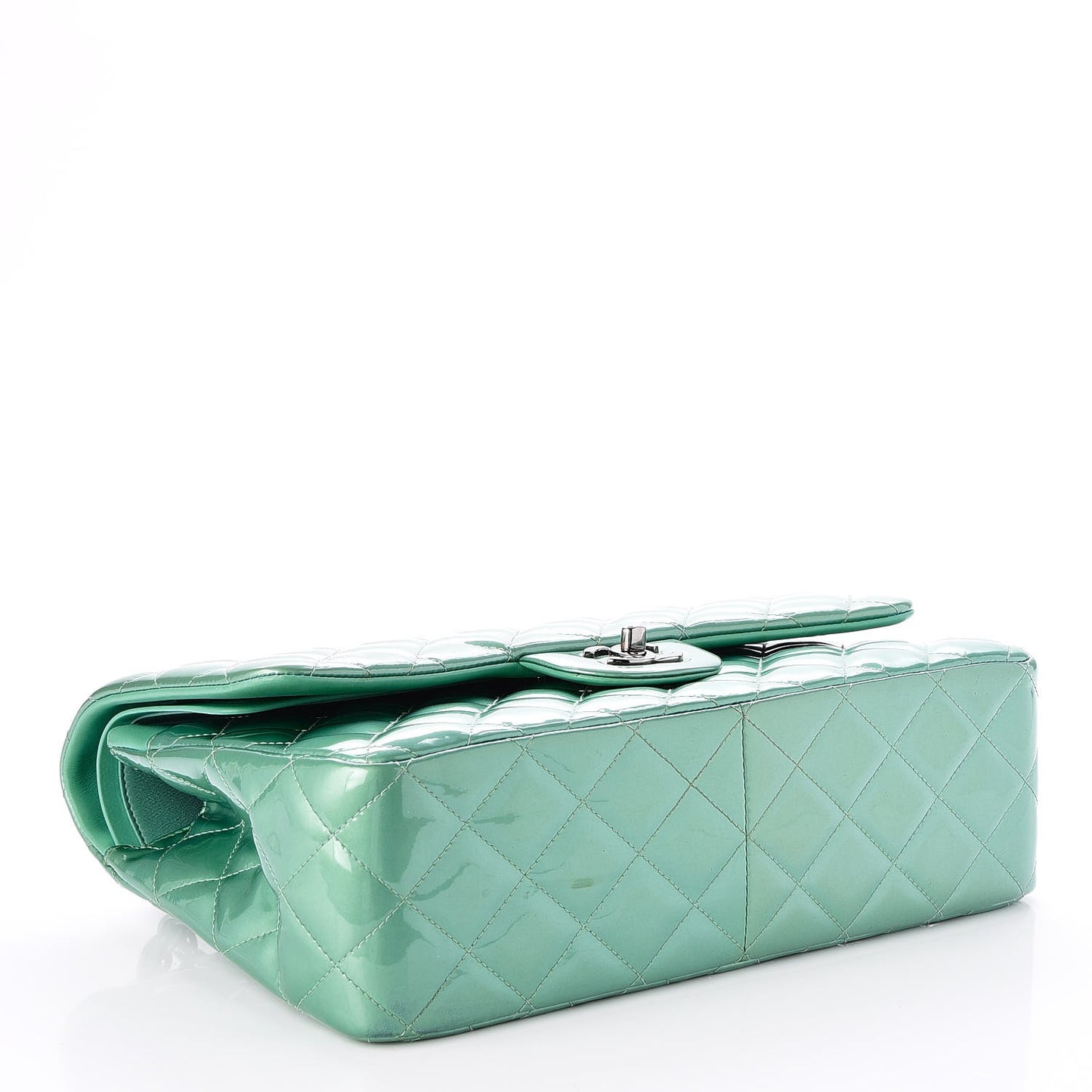 Patent Quilted Jumbo Double Flap Green