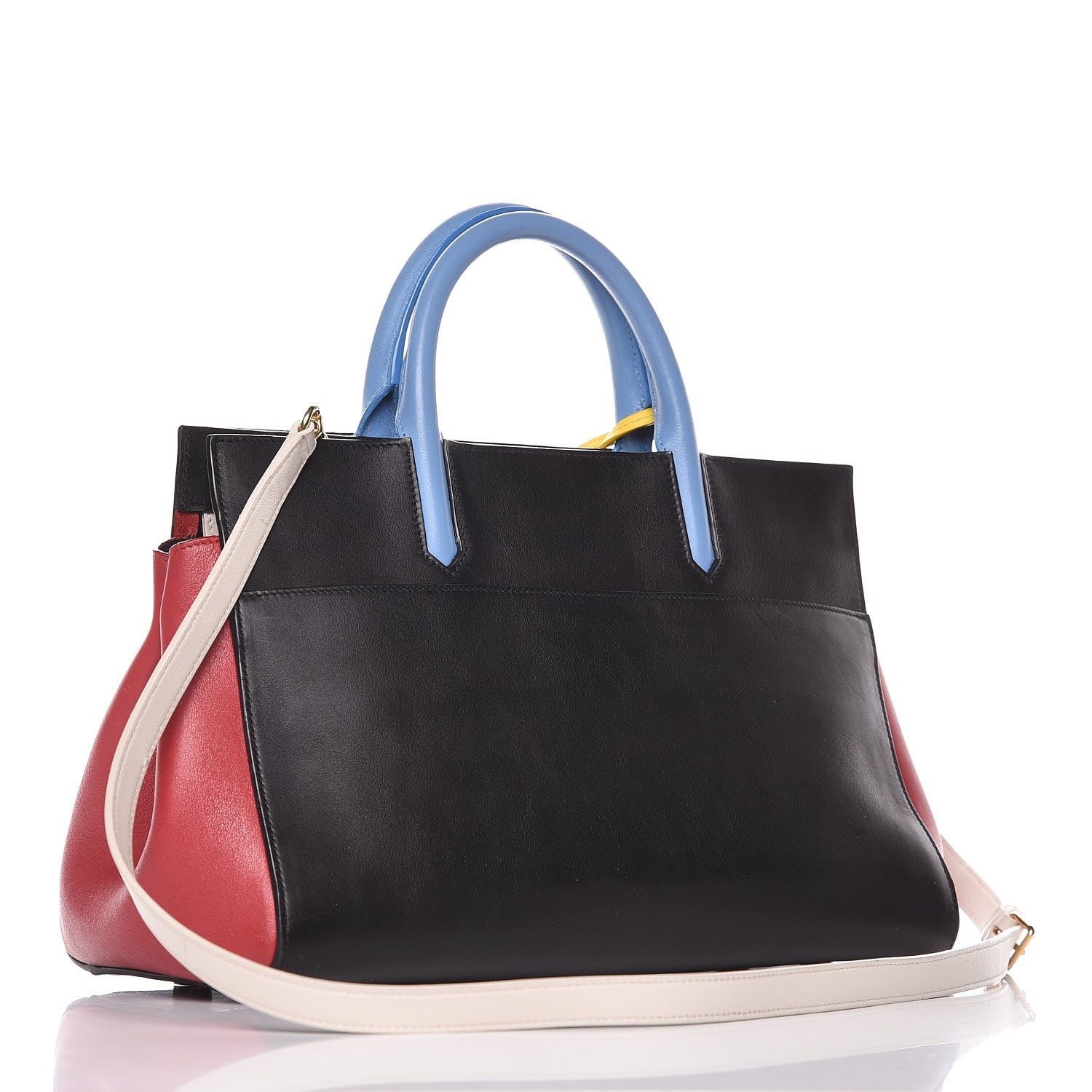 Saint Laurent Calfskin Small Cabas Rive Gauche Bag Black Red Yellow White 2 of 8