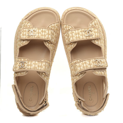 Chanel Braided Fabric Velcro Dad Sandals 39 Beige 5 of 11