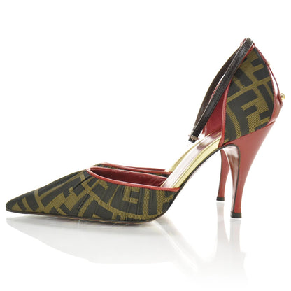 Fendi Zucca Leather Pleated Heels 36 Red 2 of 7