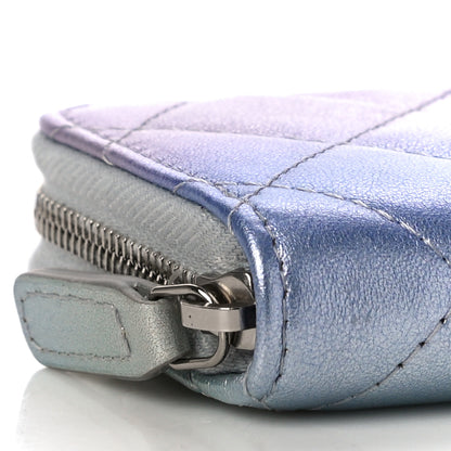 Chanel Gradient Metallic Calfskin Quilted Zip Around Coin Purse Wallet Silver Blue Yellow Purple 9 of 11