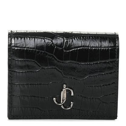 Jimmy Choo Calfskin Crocodile Embossed Hanne Wallet Black 1 of 6