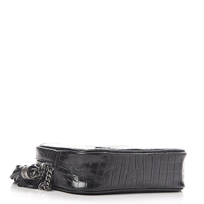 Saint Laurent Calfskin Crocodile Embossed Monogram Mini Lou Camera Bag Black 4 of 9