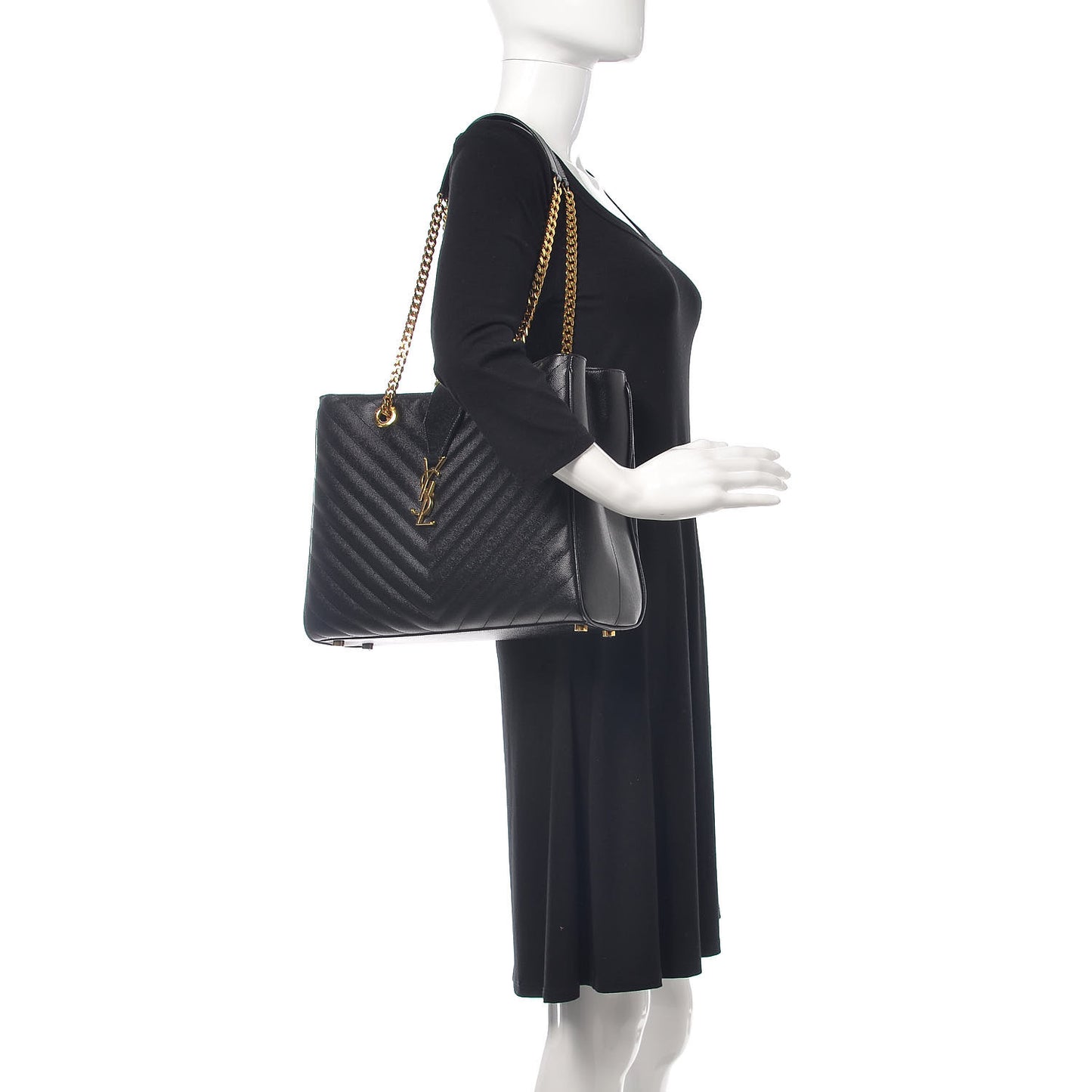 Grain De Poudre Matelasse Chevron Monogram Shopping Bag Black