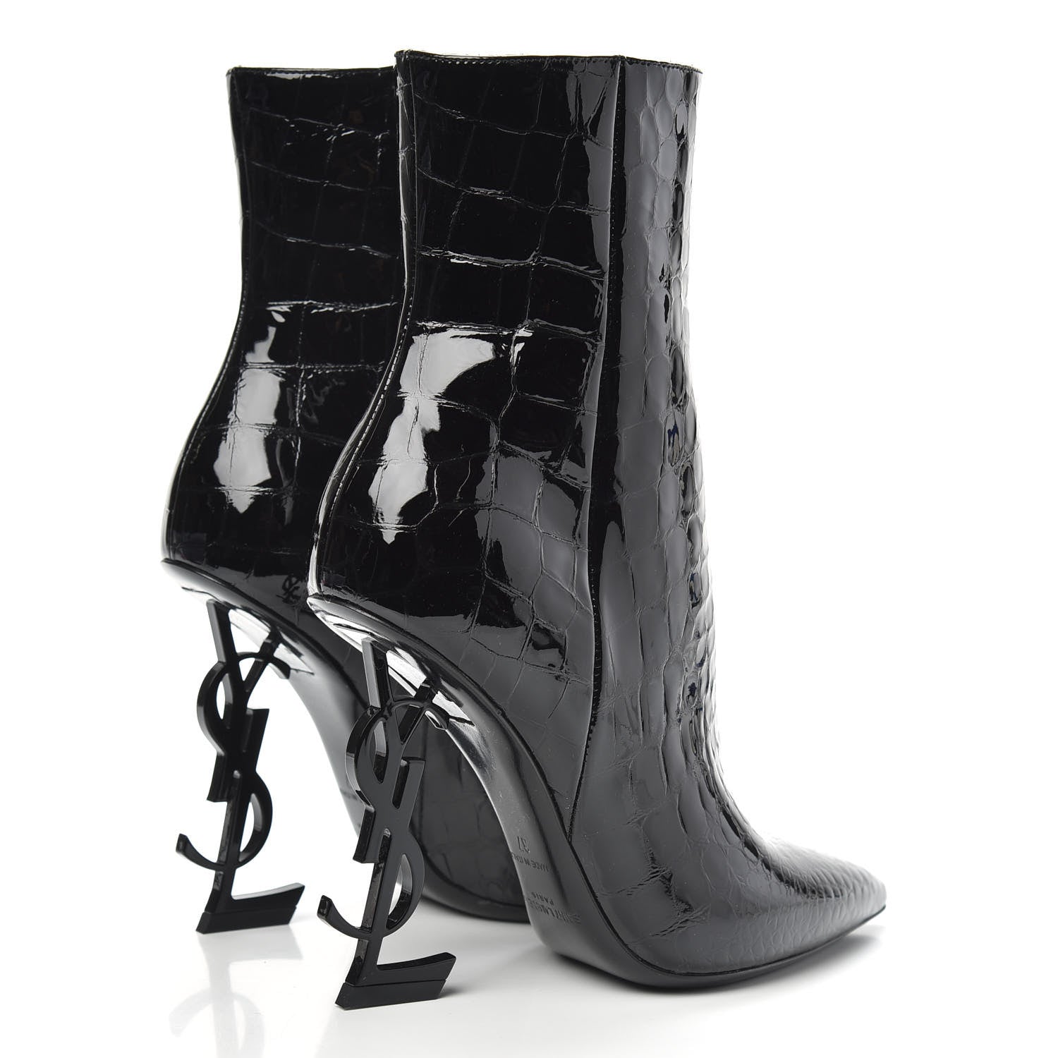 Saint Laurent Alligator Embossed Patent Calfskin Opyum 110 Ankle Boots 37 Black 4 of 8