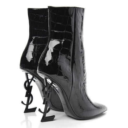 Saint Laurent Alligator Embossed Patent Calfskin Opyum 110 Ankle Boots 37 Black 4 of 8
