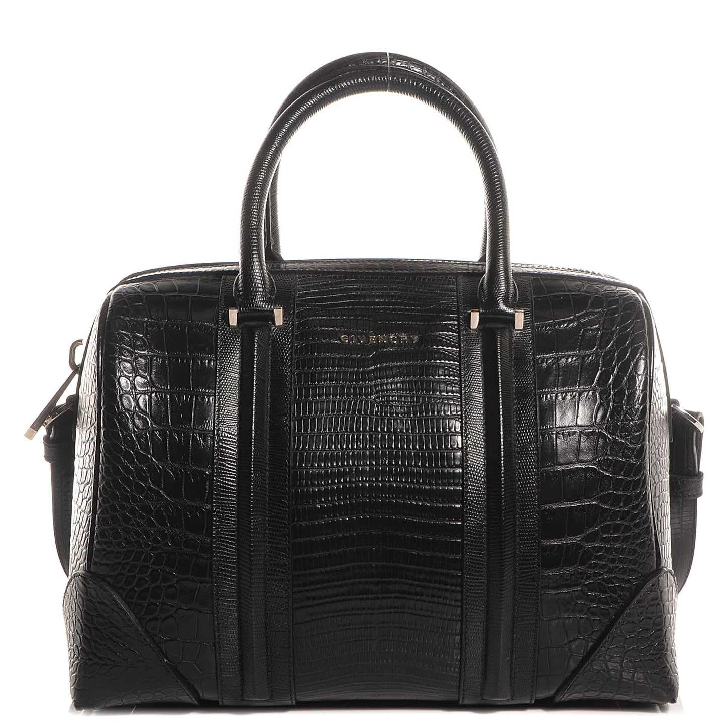 Calfskin Crocodile Embossed Medium Lucrezia Black