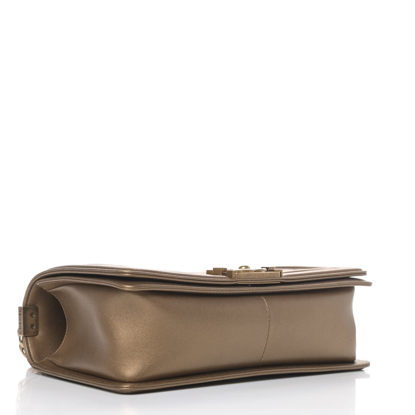 Metallic Lambskin Quilted Medium Boy Flap Dark Gold