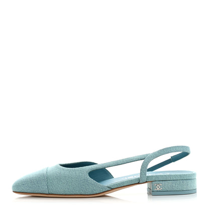Chanel Denim Cap Toe CC Slingback Flats 36.5 Blue 1 of 7