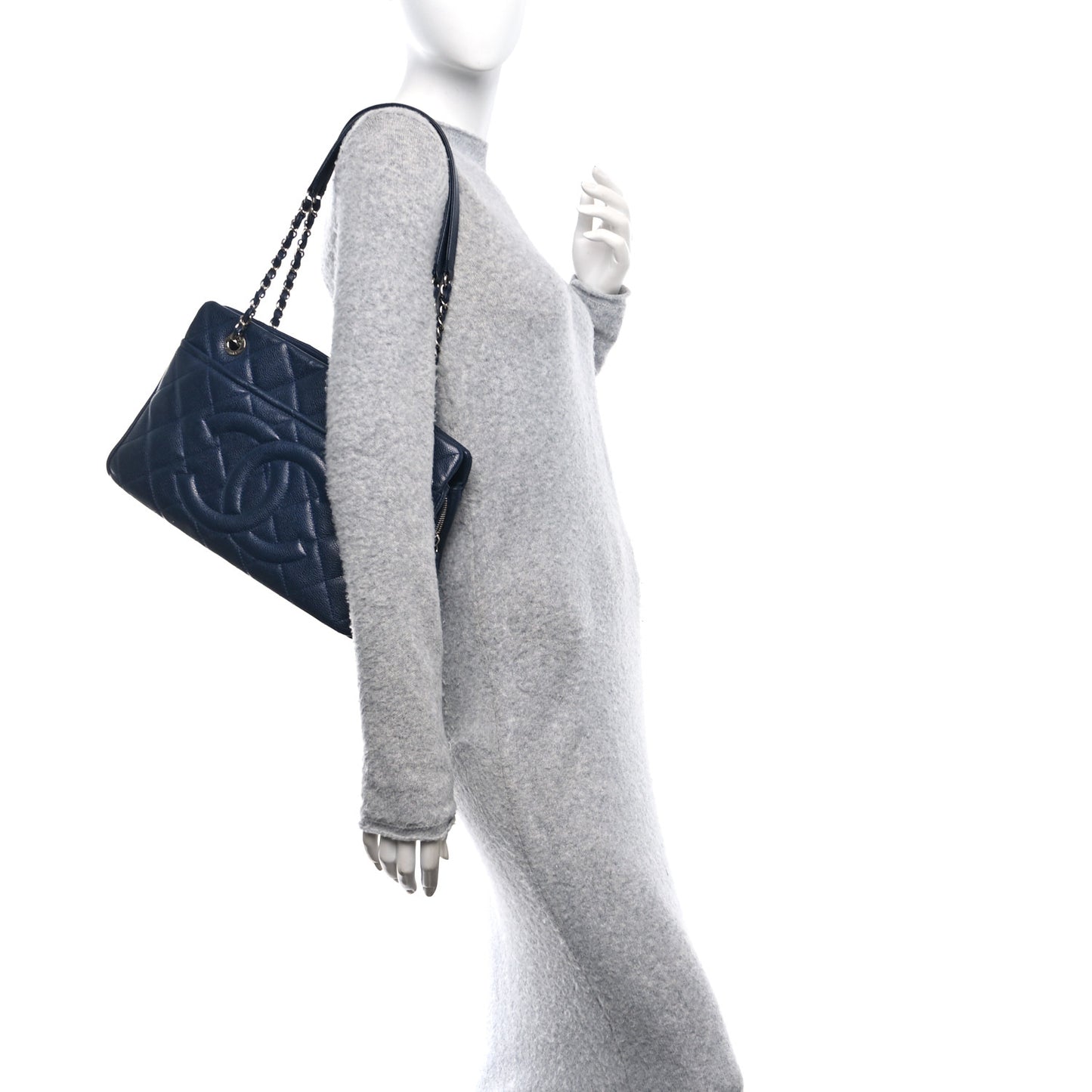 Caviar Quilted Timeless CC Soft Tote Navy Blue