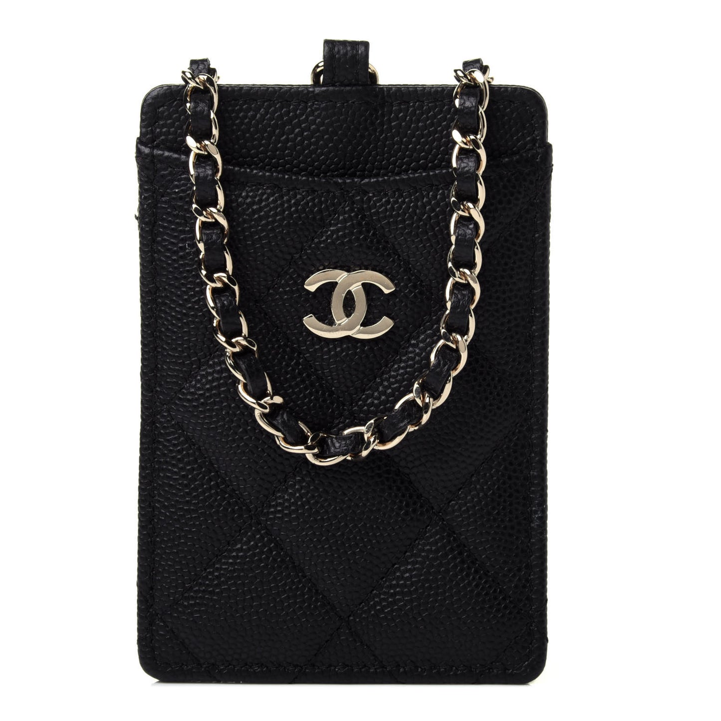 Caviar Quilted Card Holder On Chain Black