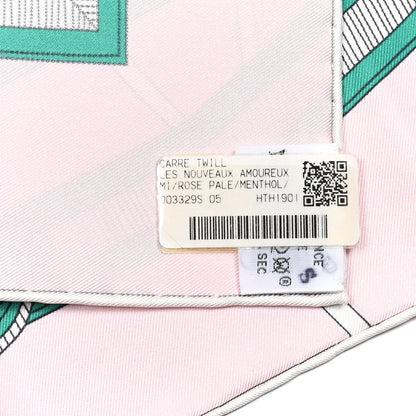 Hermes Silk Les Nouveaux Amoureux de Paris Scarf 90 Rose Pale Menthol 5 of 5