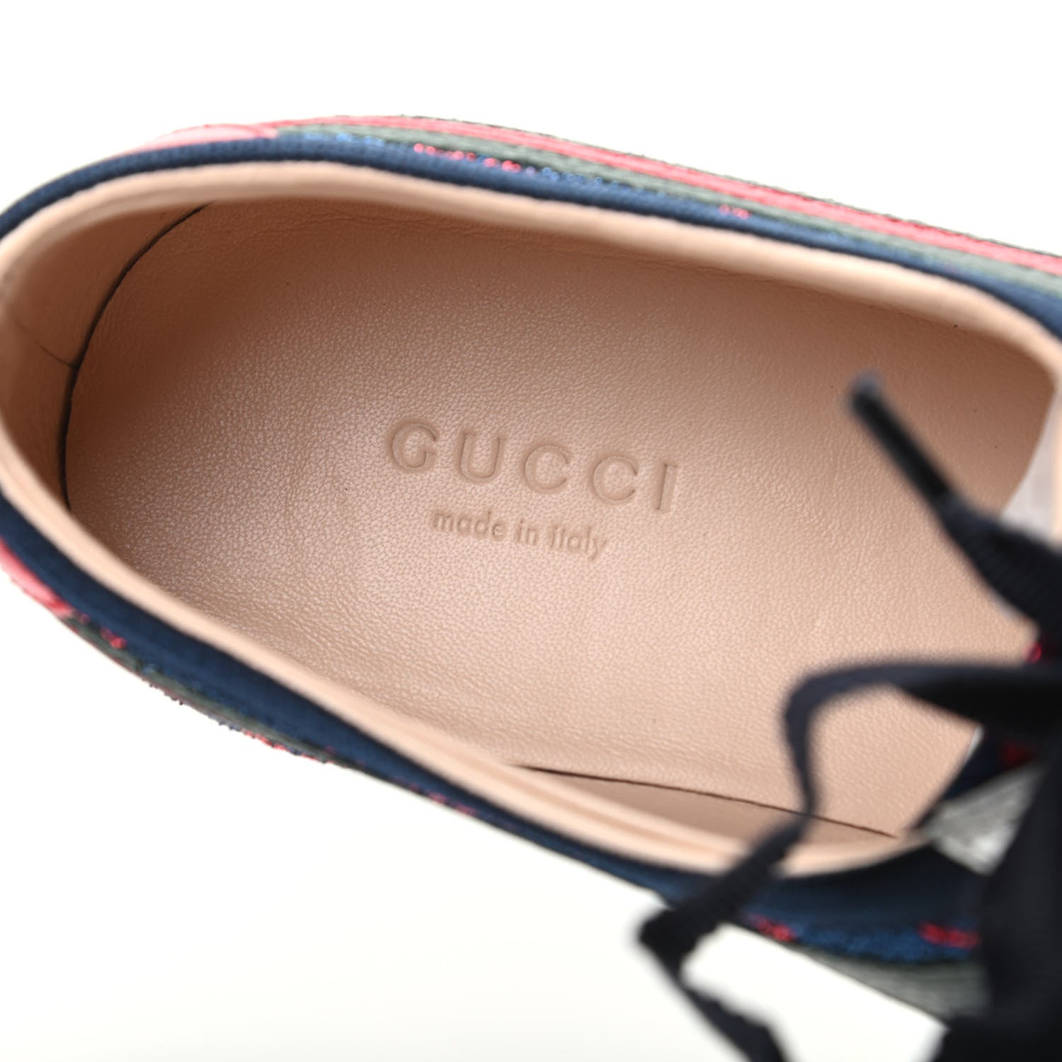 Gucci Lurex Calfskin Web GG Monogram Womens Falacer Sneakers 37 Iridescent Blue Iridescent Red Silver 6 of 8