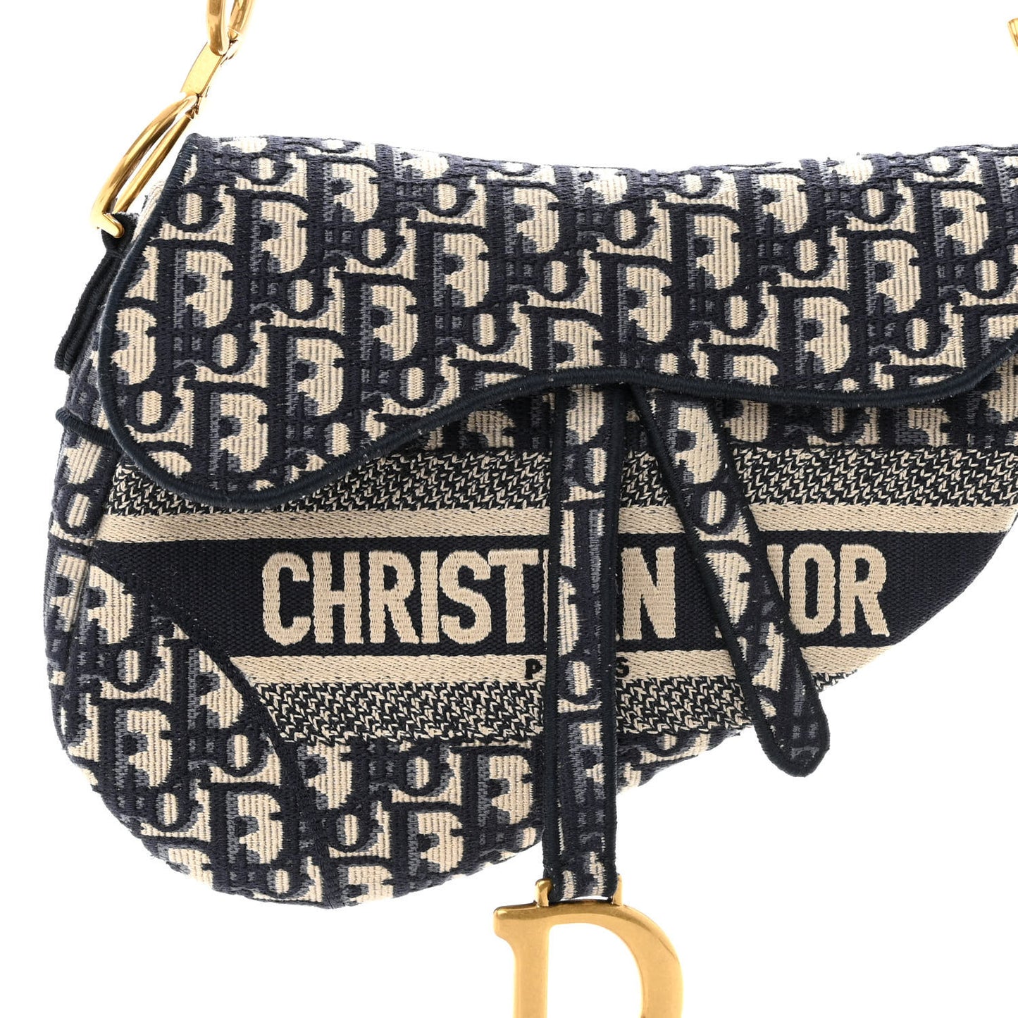 Oblique Embroidered Saddle Bag Blue