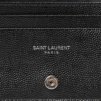 Saint Laurent Grain De Poudre Matelasse Chevron Monogram Card Case Black 6 of 8