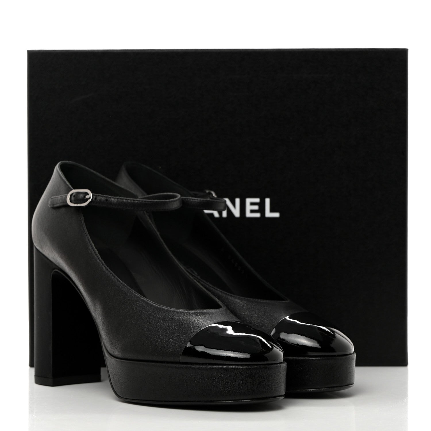 Chanel Lambskin Patent Cap Toe Mary Jane Platform Pumps 38.5 Black 9 of 9