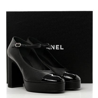 Chanel Lambskin Patent Cap Toe Mary Jane Platform Pumps 38.5 Black 9 of 9