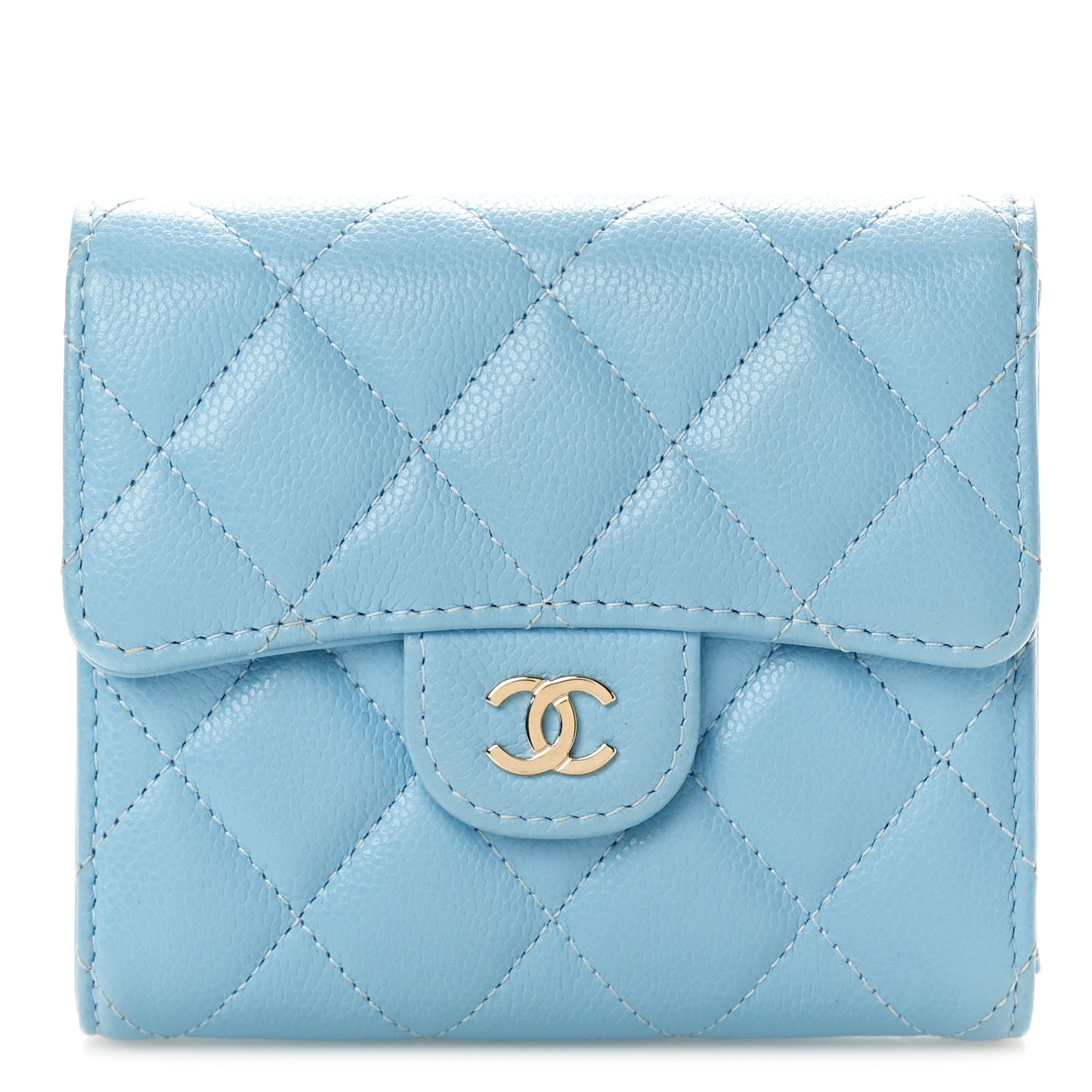 Caviar Quilted Compact Flap Wallet Light Blue