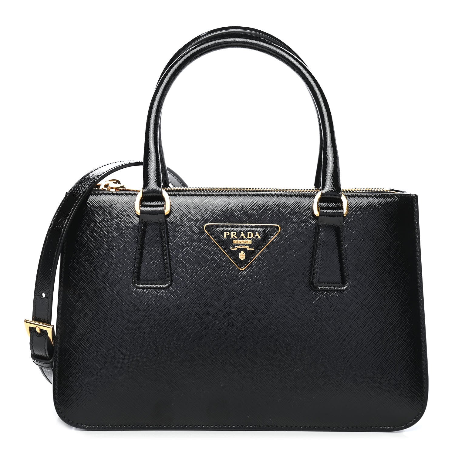 Prada Saffiano Vernice Mini Galleria Double Zip Tote Black 1 of 10