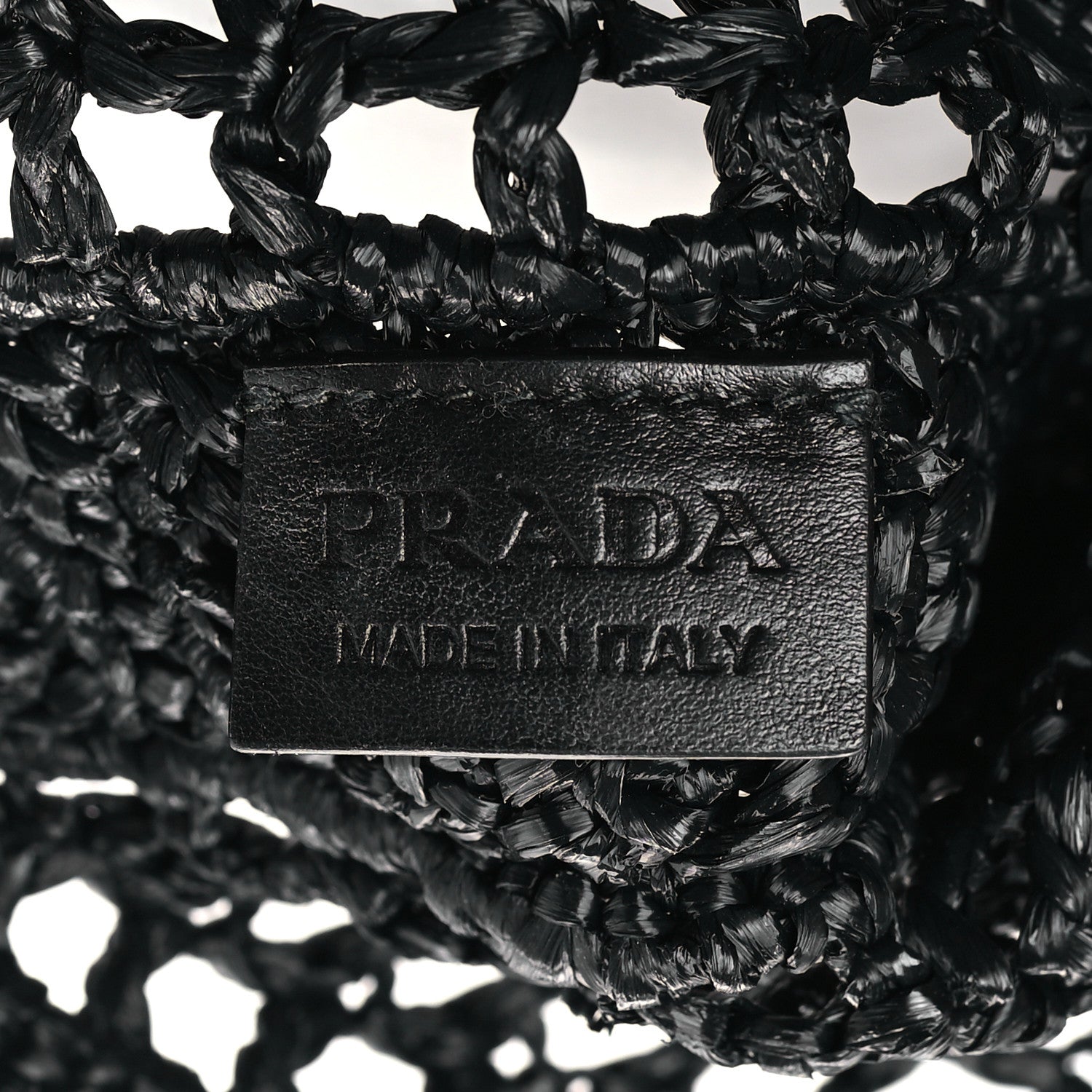Prada Yarn Raffia Effect Crochet Logo Embroidered Tote Bag Black 6 of 8