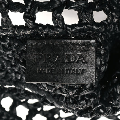 Prada Yarn Raffia Effect Crochet Logo Embroidered Tote Bag Black 6 of 8