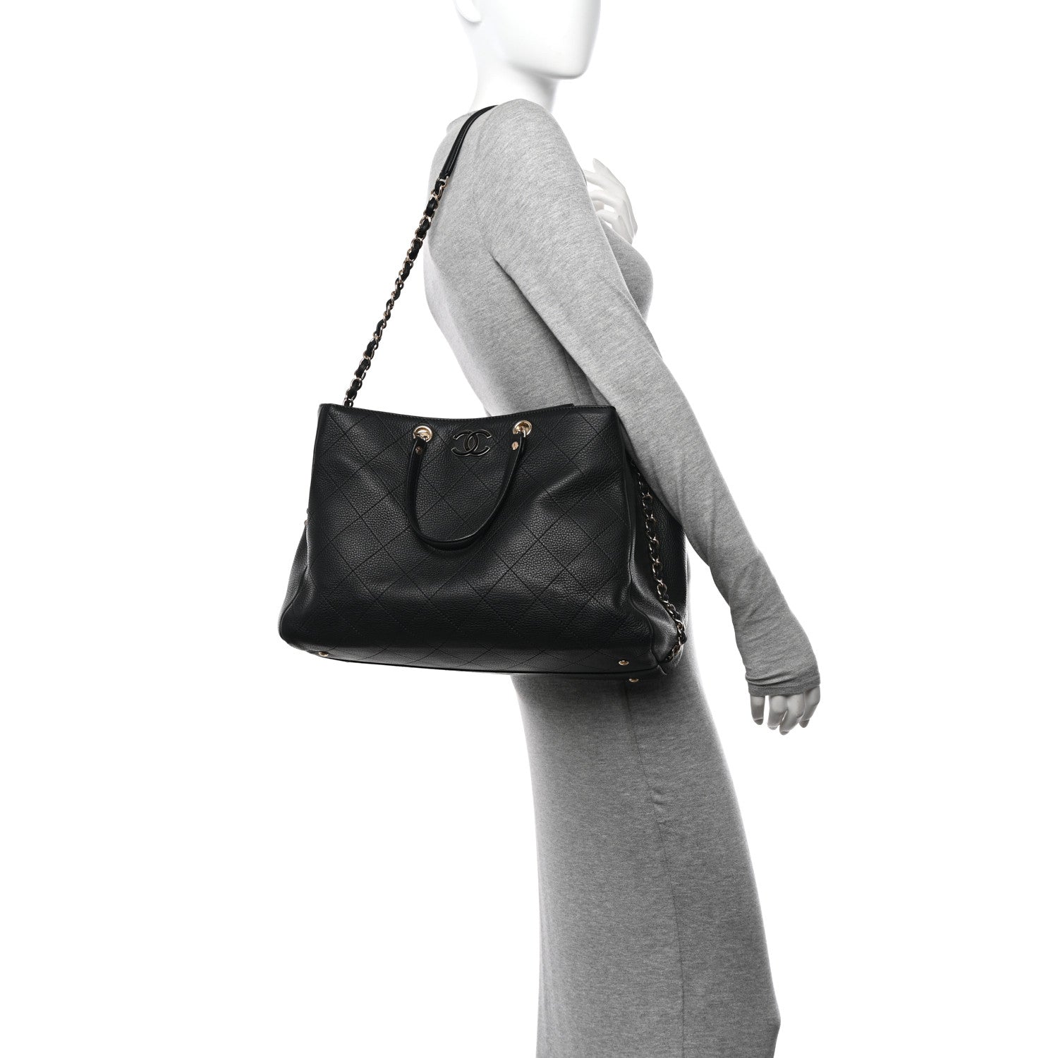 Chanel Bullskin Stitched Large Shopping Bag Black 2 of 17