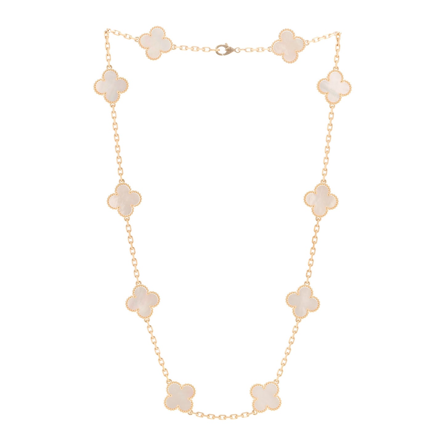 18K Yellow Gold Mother of Pearl 10 Motifs Vintage Alhambra Necklace