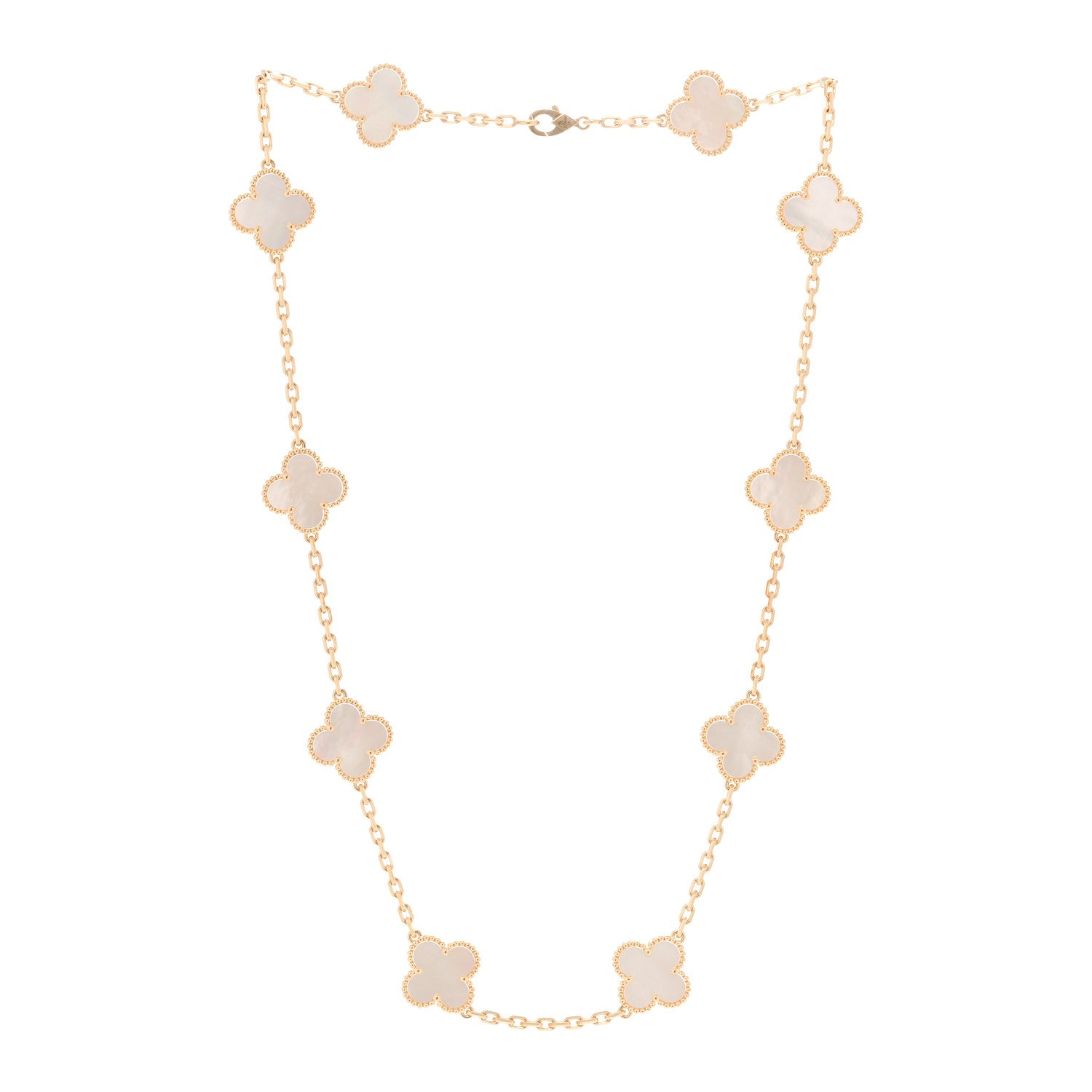 Van Cleef & Arpels 18K Yellow Gold Mother of Pearl 10 Motifs Vintage Alhambra Necklace 3 of 5