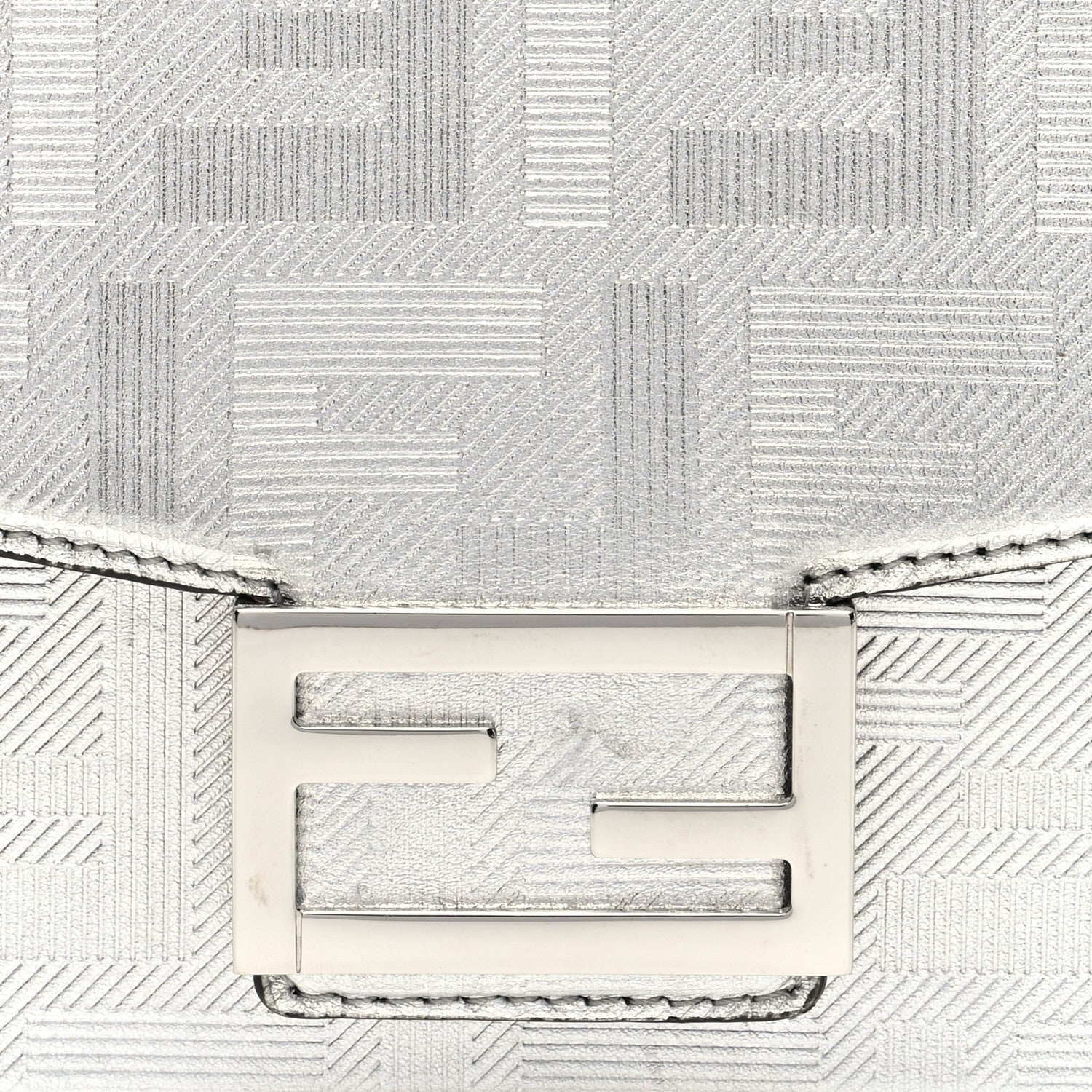 Fendi Vitello Catalan Mirror FF 1974 Baguette Soft Trunk Argento 7 of 9