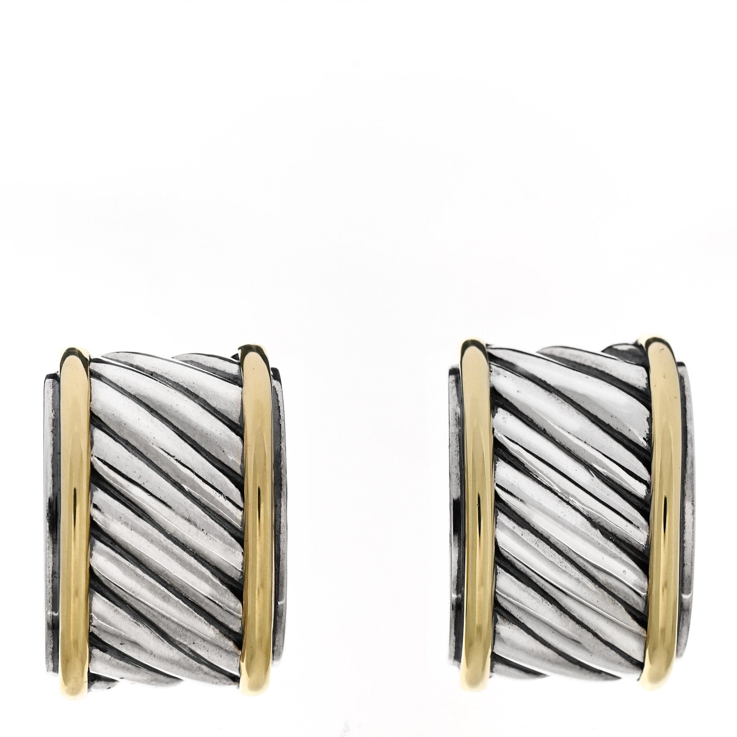 David Yurman Sterling Silver 14K Yellow Gold Cigar Band Cufflinks 1 of 4